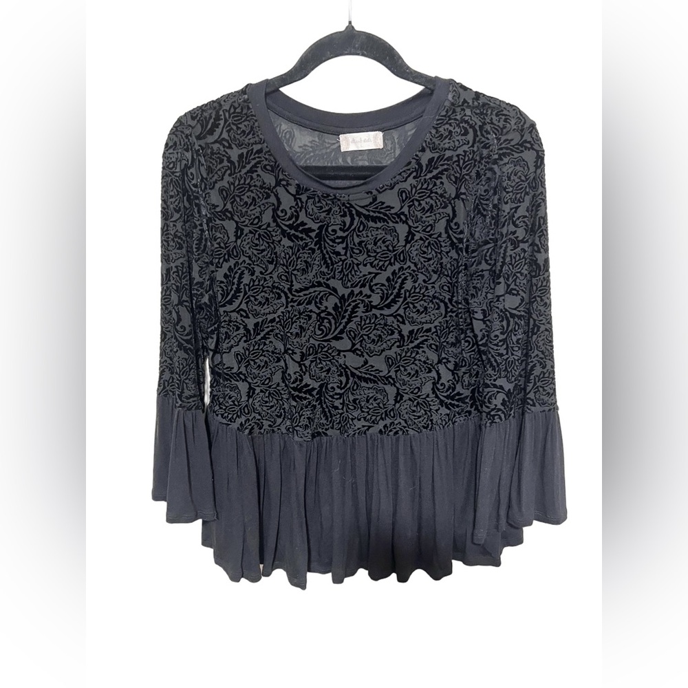 Altar’d State L Velvet Burnout Peplum Bell Sleeve Top Whimsigoth Romantic Boho